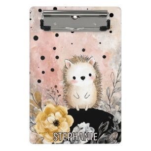 Fantasievolle Igel-Blumen-Aquarell-Kunst Mini Klemmbrett