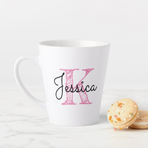Fantasievolle Kalligrafie Rosa und Schwarzes Monog Milchtasse