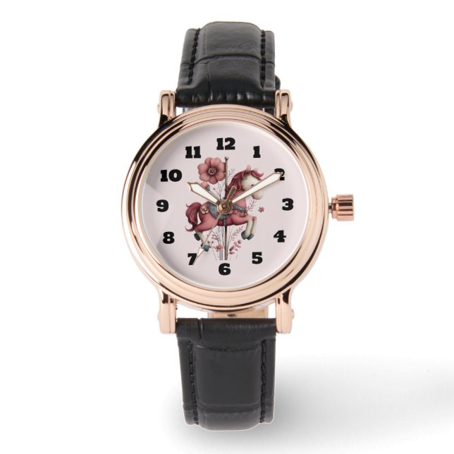 Fantasievolle Karussellpferd-Bild Armbanduhr (Vorderseite)