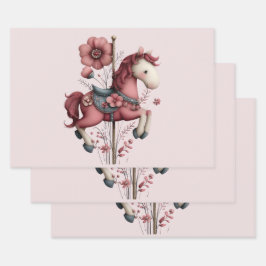 Fantasievolle Karussellpferd-Bild Geschenkpapier Set
