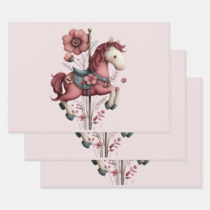 Fantasievolle Karussellpferd-Bild Geschenkpapier Set
