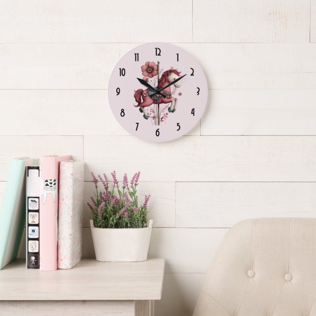Fantasievolle Karussellpferd-Bild Große Wanduhr (Lesesaal)