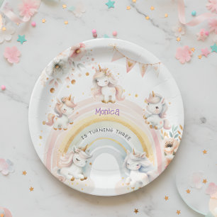 Fantasievolle Magie-Pastell-Einhorn-Kindergeburtst Pappteller