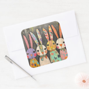 Fantasievolle Patchwork-Osterhasen-Kaninchen Quadratischer Aufkleber