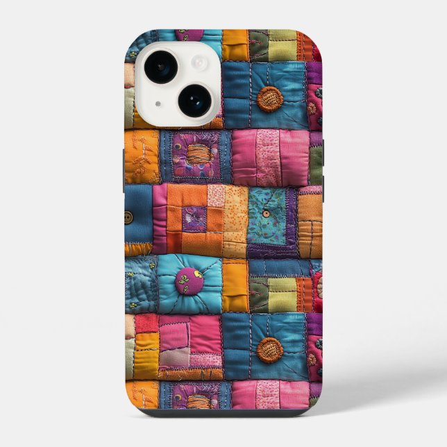 Fantasievolle Patchwork-Quilt-Muster: Farbdesign iPhone Hülle (Rückseite)