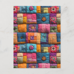 Fantasievolle Patchwork-Quilt-Vorlage: Farbige Ges Postkarte