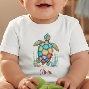 Fantasievolle Patchwork-Seeschildkröte Baby T-shirt