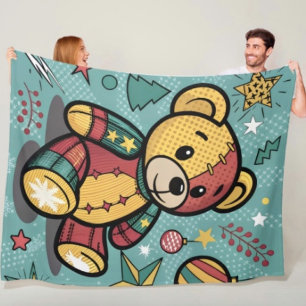 Fantasievolle Patchwork-Weihnachts-Teddybär Fleecedecke