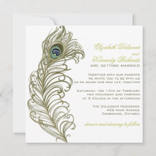 Fantasievolle Pfauenfeder Hochzeitseinladung Einladung