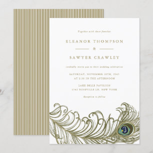 Fantasievolle Pfauenfeder-Hochzeitseinladung II Einladung