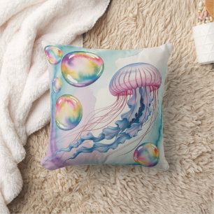 Fantasievolle Regenbogen-Qualle Wasserfarben-Desig Kissen