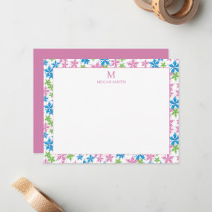 Fantasievolle rosa blaue Blumengrenze individuelle Mitteilungskarte