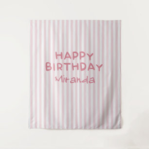 Fantasievolle rosa gestreifte Happy Birthday Kulis Wandteppich