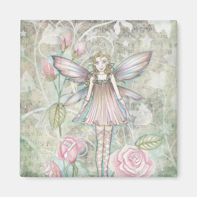 Fantasievolle Rosenfee Magnet (Vorne)