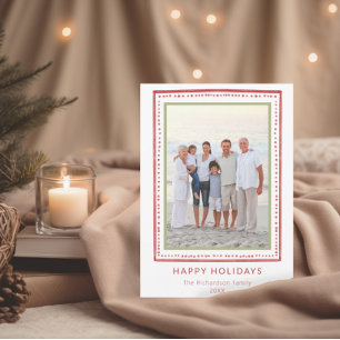 Fantasievolle rostrote Familienfoto-Feiertagskarte Einladung