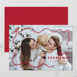 Fantasievolle rote Schleife Familienfoto Frohe Wei Feiertagskarte