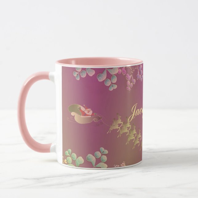 Fantasievolle Santa's Rentier & Schneeflocken Lila Tasse (Links)