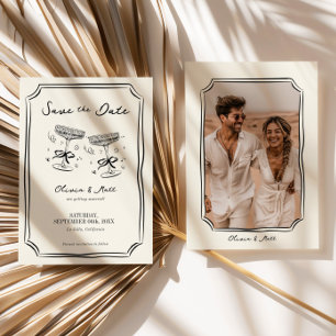 Fantasievolle Save The Date Champagner mit Foto Einladung