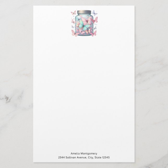 Fantasievolle Schmetterlinge im Glas Briefpapier (Vorderseite)