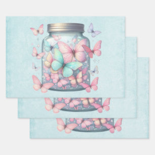 Fantasievolle Schmetterlinge in einem Glas Geschenkpapier Set