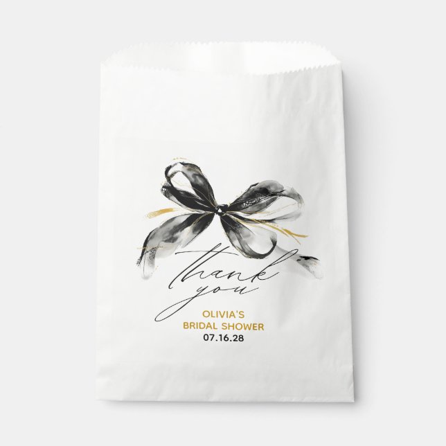 Fantasievolle schwarze goldene Bogen Danke Geschenktütchen (Vorderseite)