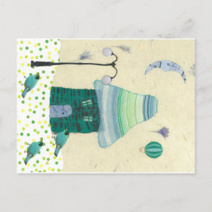 Fantasievolle, spielerische Postkarte mit Tiny Hou
