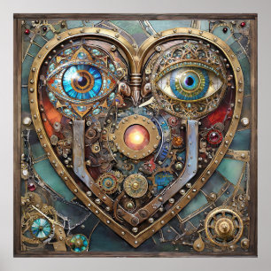 Fantasievolle Steampunk-Herz Ich sehe dich Ich lie Poster