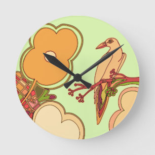 Fantasievolle Vögel Runde Wanduhr