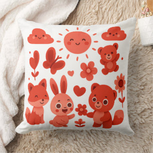 Fantasievolle Waldtiere Sonne & Herzen Kissen