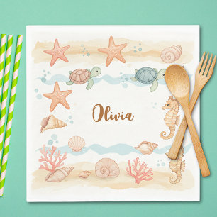 Fantasievolle Wasserfarbe-Baby-Meereskreaturen Serviette