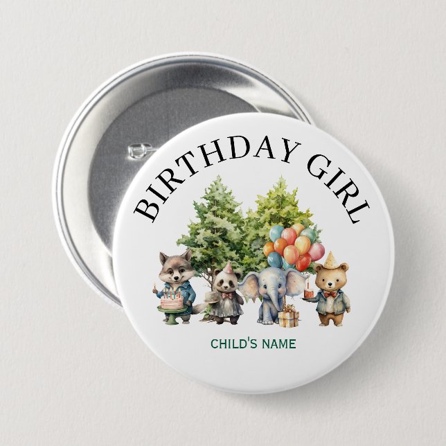 Fantasievolle Wasserfarben-Wald-Geburtstag Button (Vorne & Hinten)