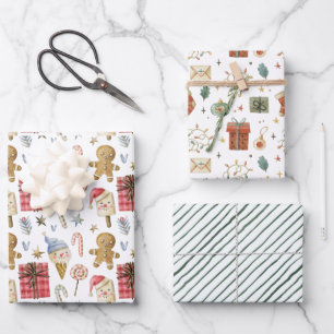 Fantasievolle Wasserfarben-Weihnachtsillustratione Geschenkpapier Set