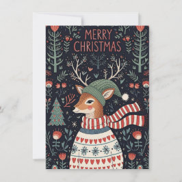 Fantasievolle Weihnachtsgrußkarte mit einem Hirsch Feiertagskarte