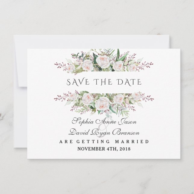 Fantasievolle Weiße Blumen Rahmen Speichern Sie da Save The Date (Vorderseite)