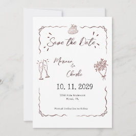 Fantasievolle weiße handgezeichnete illustrierte H Save The Date