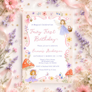 Fantasievolle Wildblumen-Fee zum 1. Geburtstag Einladung