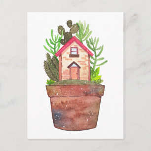 Fantasievolle Zimmerpflanzen-Terrarium-Postkarte Postkarte