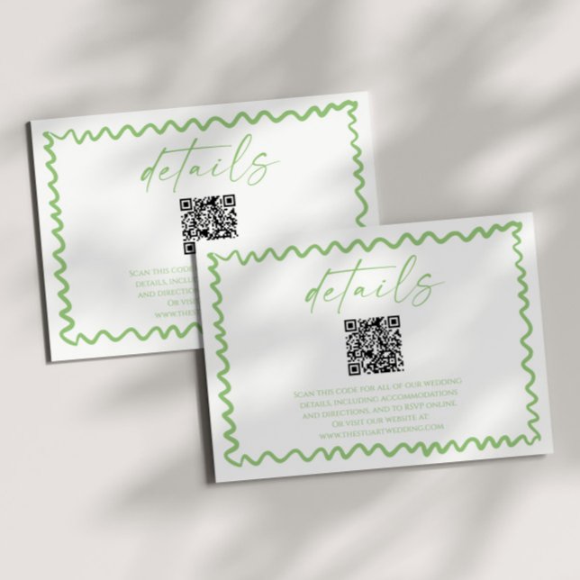 Fantasievolle Zitrusgrüne QR-Code-Hochzeitsdetails Begleitkarte (Von Creator hochgeladen)