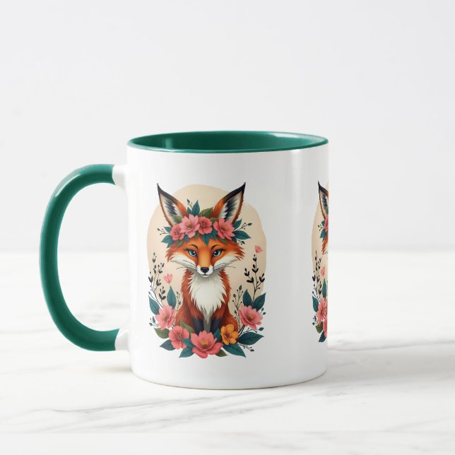 Fantasievoller Boho-Fuchs mit floraler Krone Wald Tasse (Links)