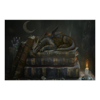 Fantasievoller Drache auf Büchern Wandkunst | Dunk Poster