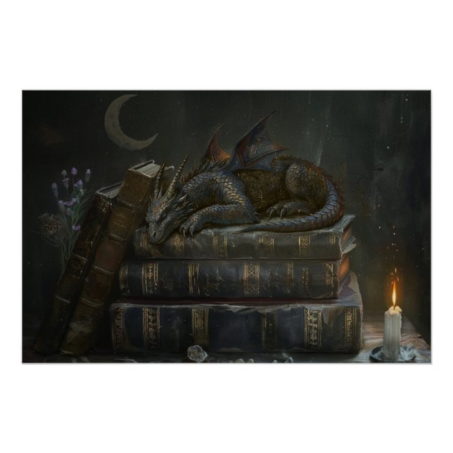 Fantasievoller Drache auf Büchern Wandkunst | Dunk Poster (Vorderseite)