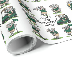 fantasievoller Golfer Koalas Geschenkpapier