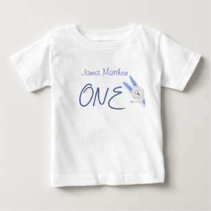 Fantasievoller moderner blauer Hase 1. Geburtstag Baby T-shirt