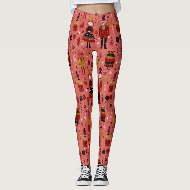 Fantasievoller Nussknacker-Feiertagsmuster Leggings (Vorderseite)