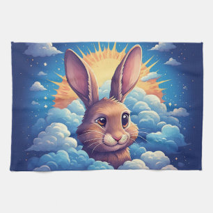 Fantasievoller Osterhase umgeben von Wolken Geschirrtuch