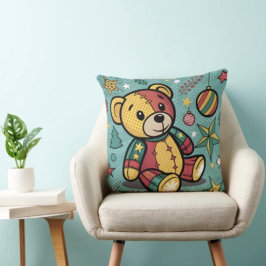 Fantasievoller Patchwork-Weihnachts-Teddybär Kissen