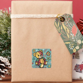 Fantasievoller Patchwork-Weihnachts-Teddybär Quadratischer Aufkleber