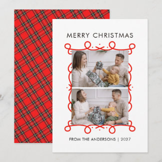 Fantasievoller roter Scrollrahmen Frohe Weihnachte Feiertagskarte