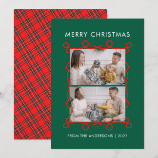 Fantasievoller roter Scrollrahmen Frohe Weihnachte Feiertagskarte