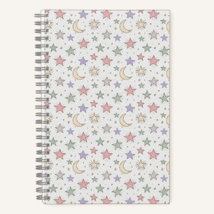 Fantasievolles Mond-Stern-Muster Notizbuch